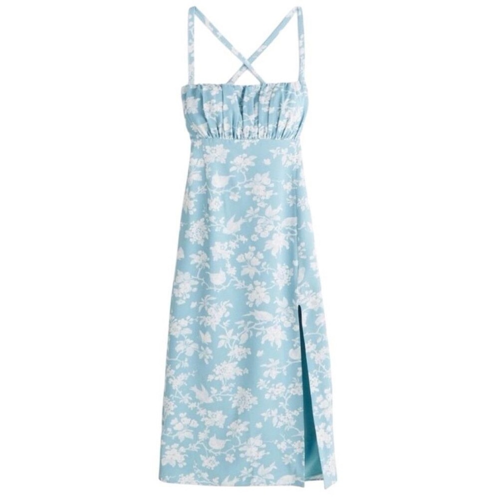 Floral Blue Backless Dress